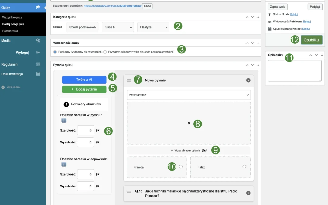 Dodawanie i edycja quizu